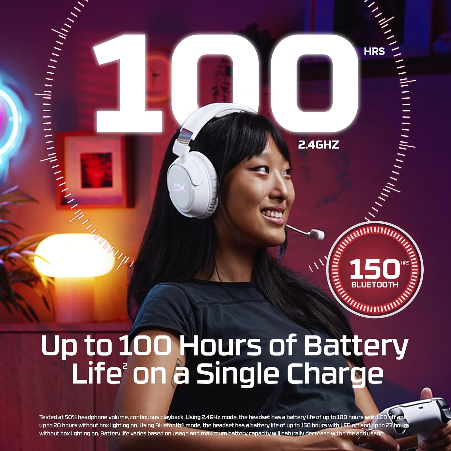HyperX Cloud Flight 2 – Wireless Gaming Headset, Customizable RGB Lighting with Removable Earcup Plates, up to 100 Hours of Battery Life, 2.4GHz & Bluetooth, Multi-Platform Compatibility - White - سماعه وايرليس