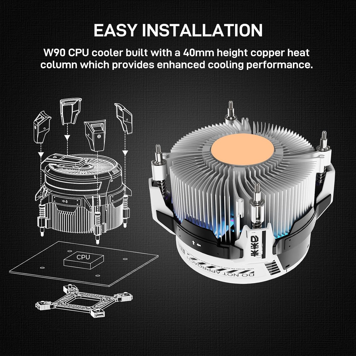Alseye W90C Intel Low Profile CPU Air Cooler, Temperature Display, 90mm ARGB Fan, White