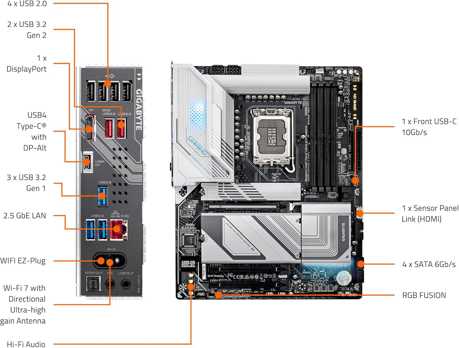 GIGABYTE Z890 GAMING X WIFI7 Motherboard LGA 1851, ATX, DDR5 - اللوحة الام