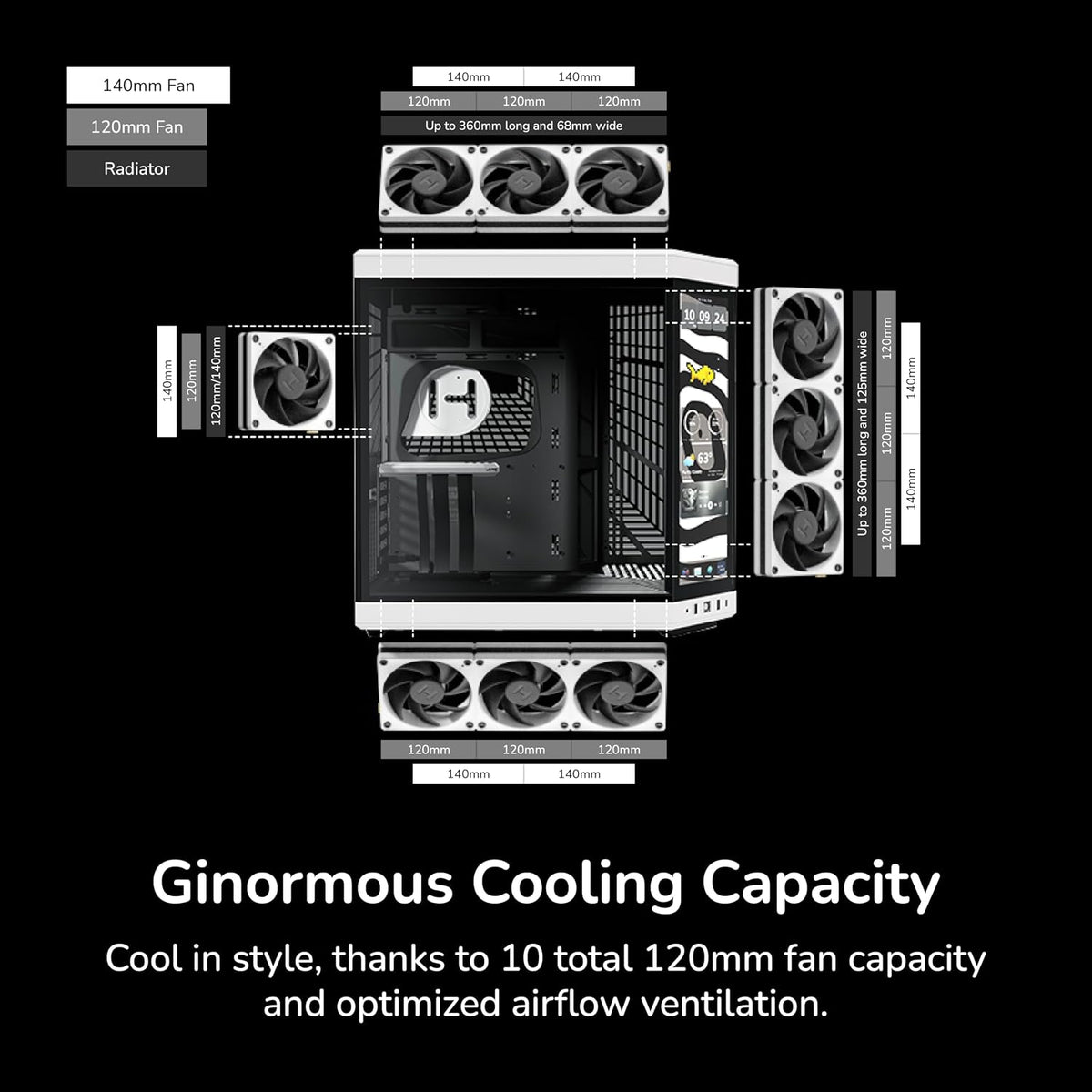 Hyte Y70 Touch Infinite Dual Chamber Mid-Tower ATX Case – Panda White/Black, 14.5