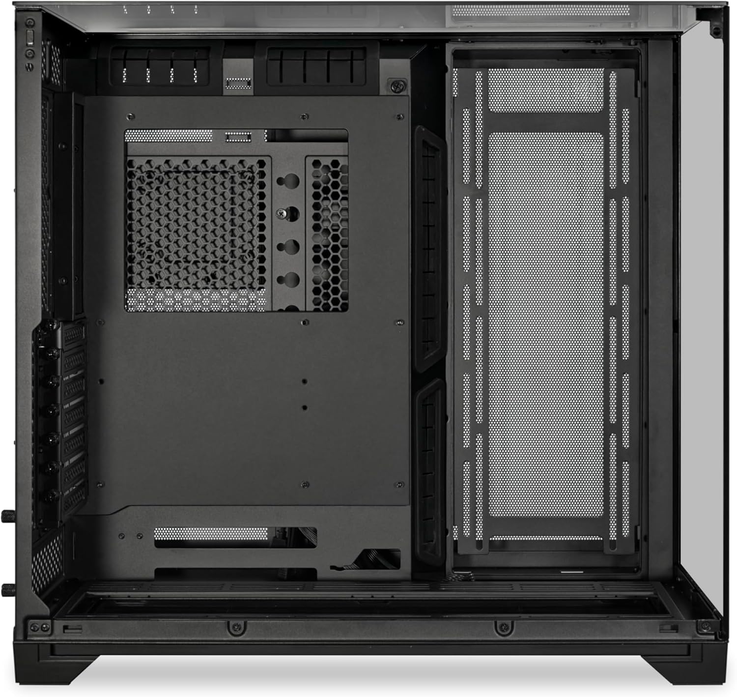 Lian Li O11 Vision-M PC Case White mATX, 140mm Fan, Triple Tempered Glass, Dual-Chamber, Supports 360mm AIO & ATX PSUs Black - كيس أسود