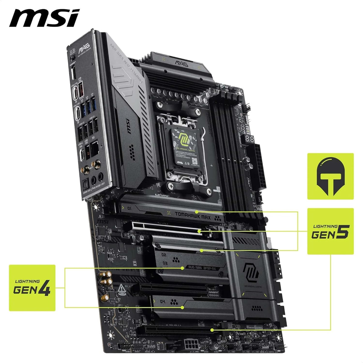 MSI MAG X870E TOMAHAWK MAX WIFI AM5 ATX Motherboard, DDR5, Dual PCIe 5.0 xaM.2, USB4 40Gbps - ماذر بورد