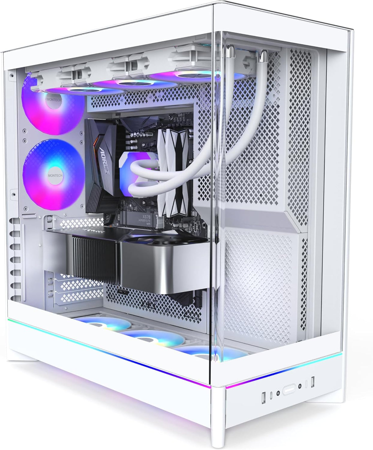 MONTECH HS02 PRO White Dual-Chamber ATX PC Case (5x ARGB PWM Fans) - كيس
