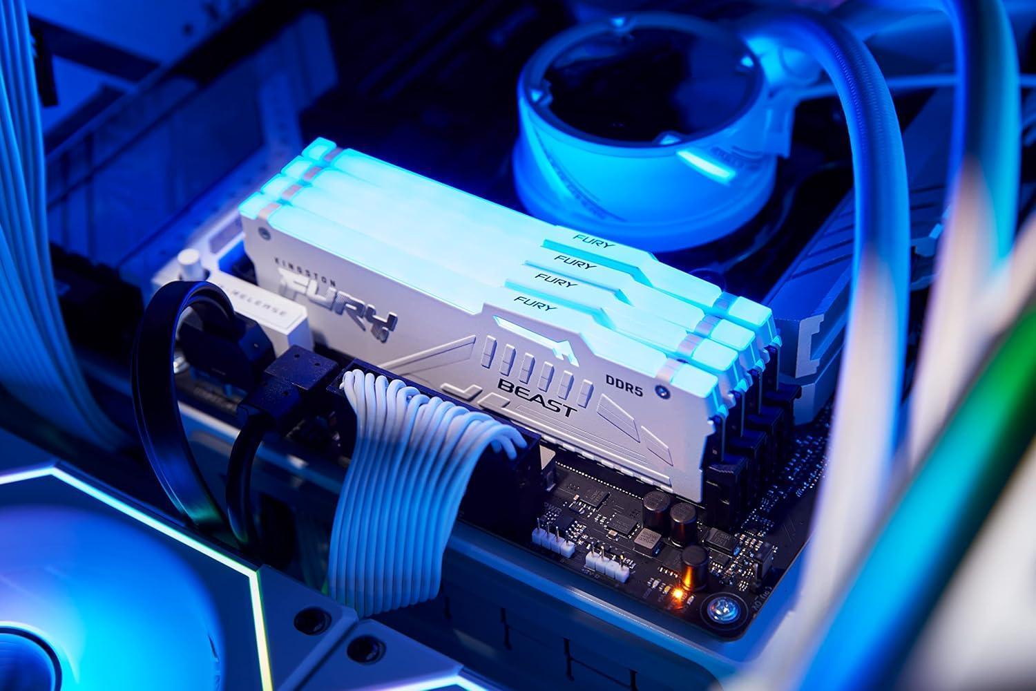 Kingston FURY Beast RGB 32GB White 5600MT/s DDR5 CL40 DIMM Desktop Memory (Kit of 2) | Intel XMP 3.0 | Infrared Sync Technology | Overclocking Stability - White Rams رامات