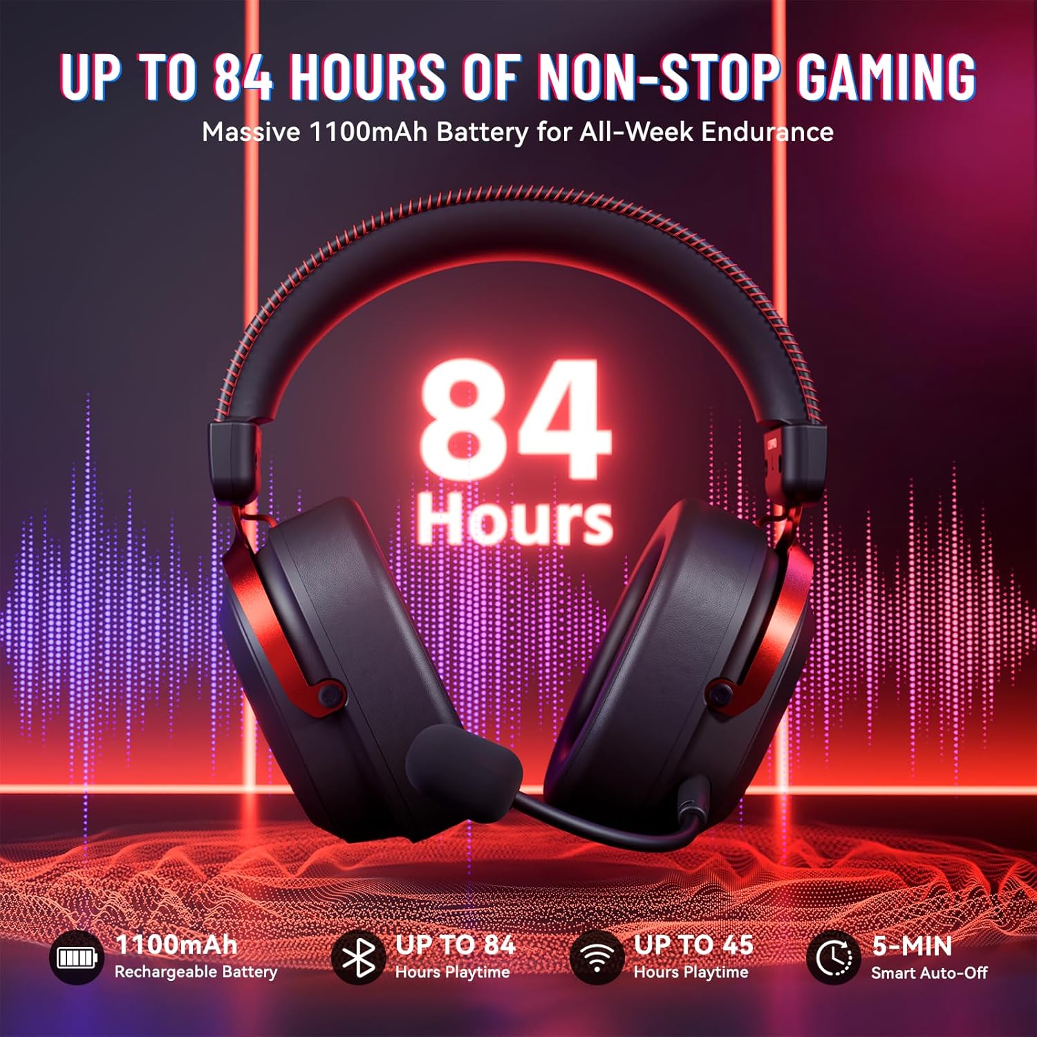ATTACK SHARK L30PRO Wireless Gaming Headset, 7.1 Surround Sound Black Red - سماعة محيطية لا سلكية
