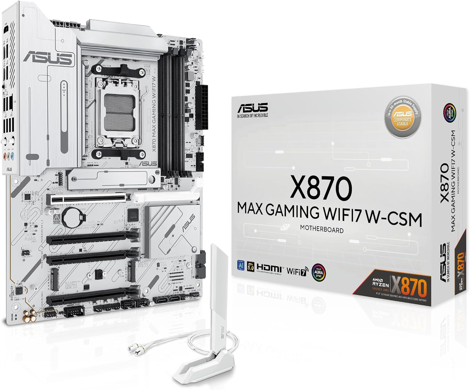 ASUS X870 MAX GAMING WIFI7 WHITE AMD AM5 GAMING Motherboard, DDR5 , Wi-Fi 7 , WHITE - لوحه إم بيضاء