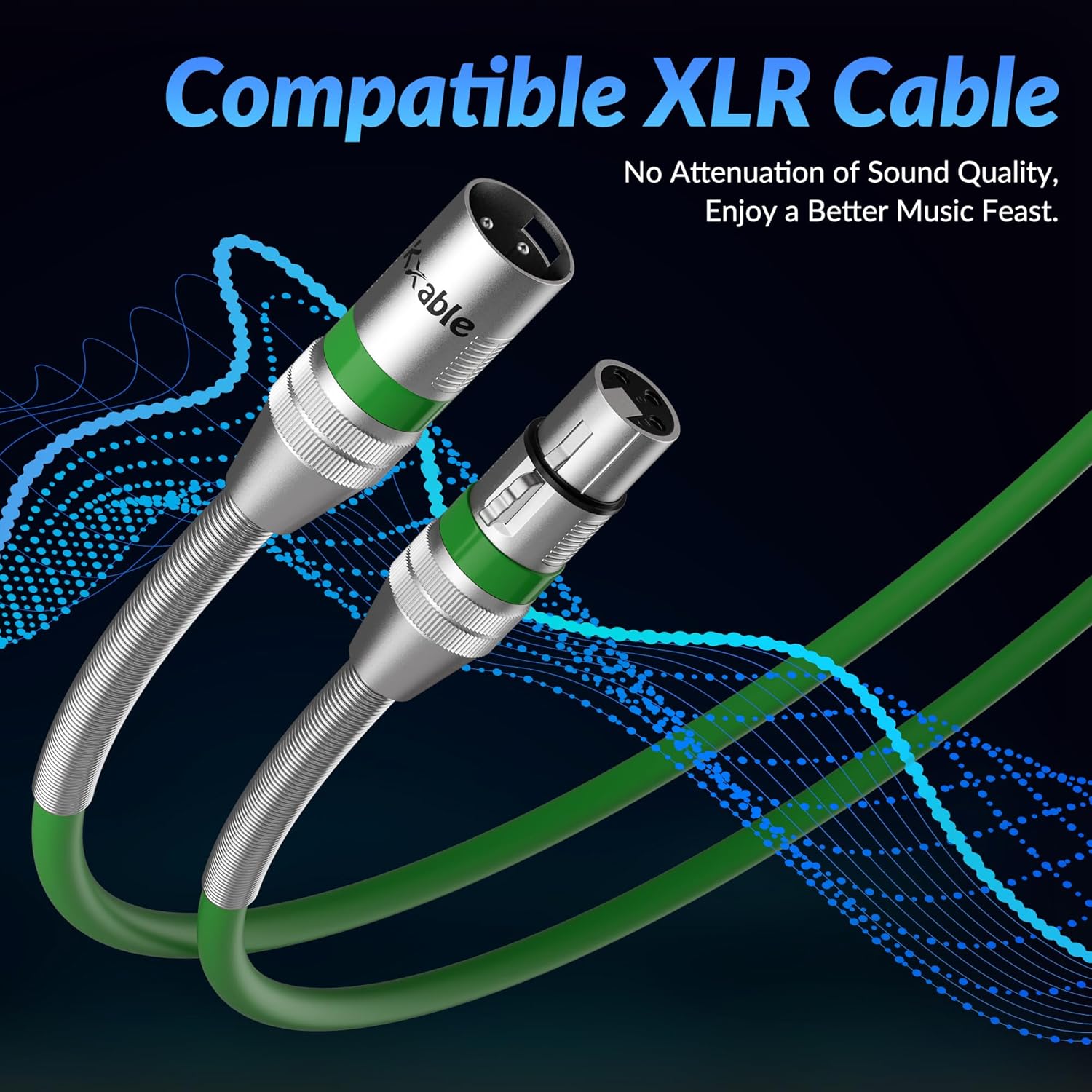 Kxable XLR Microphone Cable 8FT (2.5M) XLR Male to Female Green - كيبل أخضر