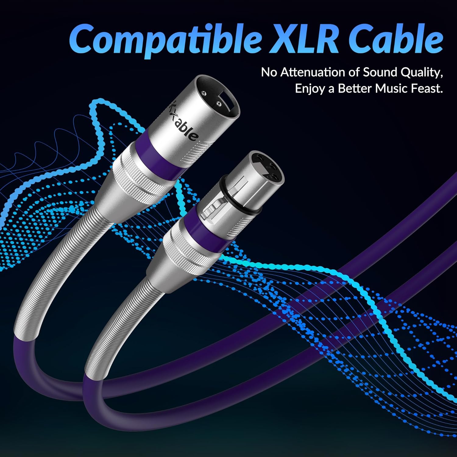 Kxable XLR Microphone Cable 8 FT (2.5M) XLR Male to Female Purple - كيبل أرجواني