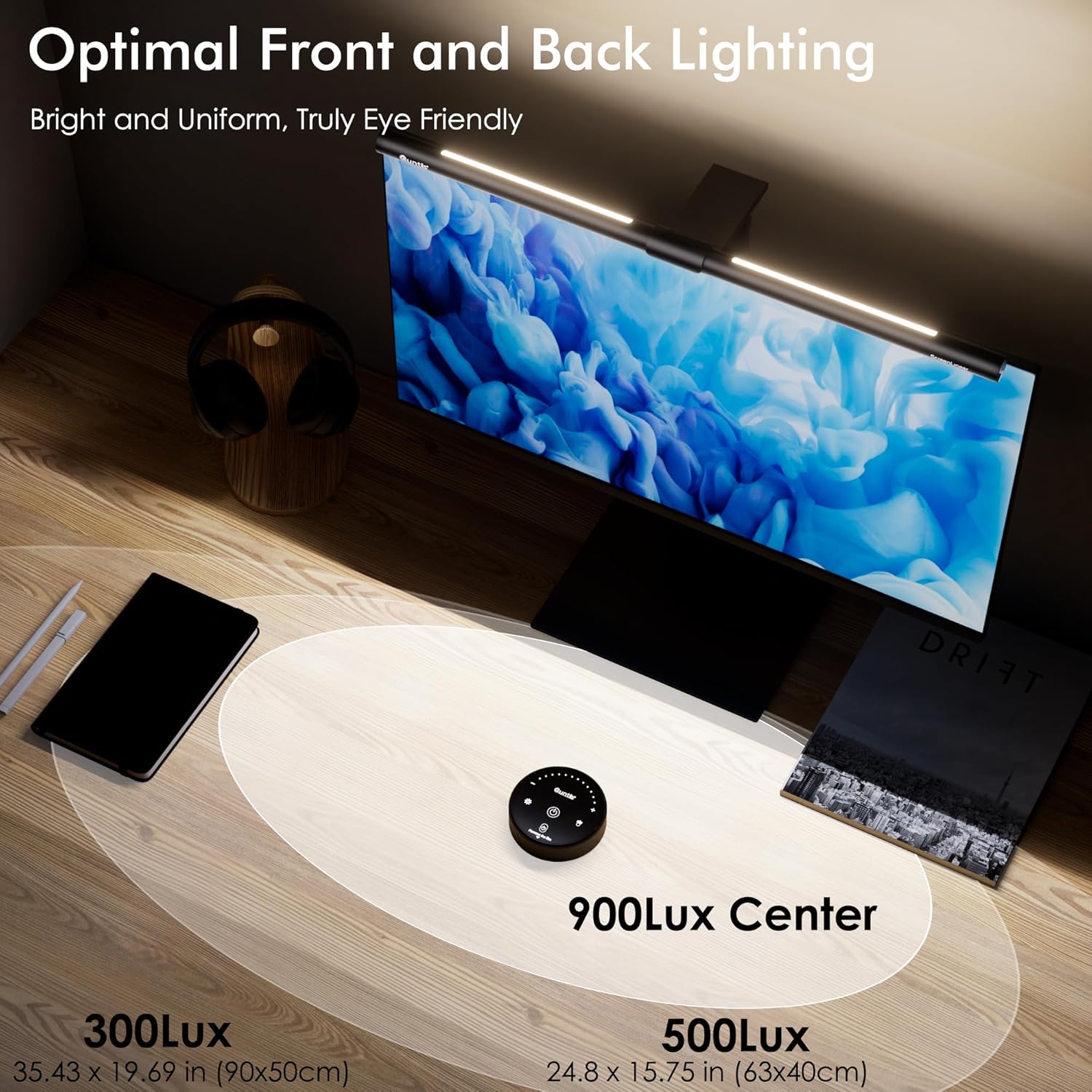 Quntis Computer Monitor Light Bar Dual Light Bar with Remote , Eye-Care, Gray - شريط إضائة للشاشة