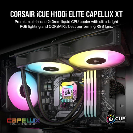 مبرد وحدة المعالجة المركزية السائل Corsair iCUE H100i Elite CAPELLIX XT مقاس 240 مم - أسود - مبرد مائي