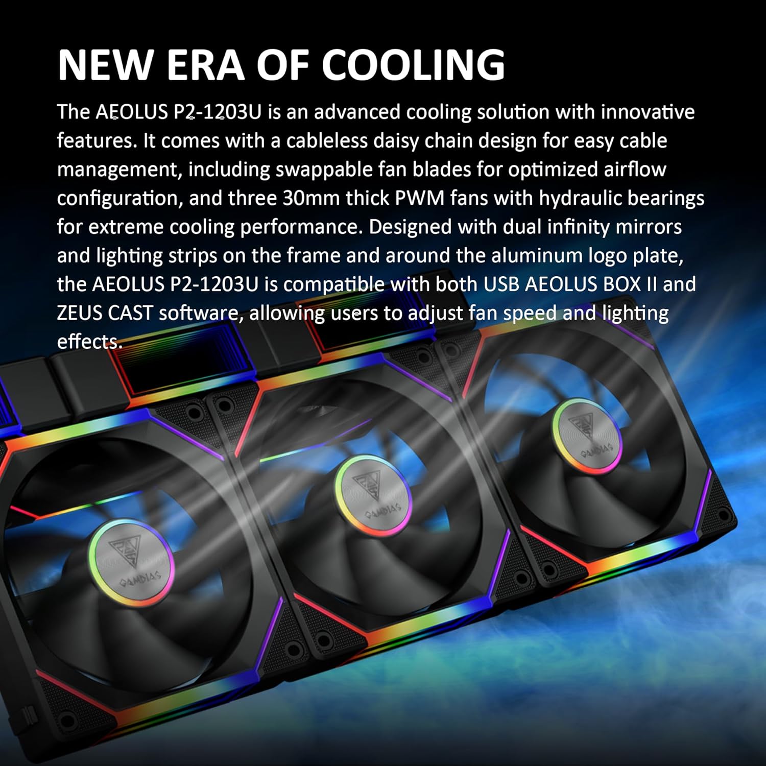 GAMDIAS AEOLUS P2-1203U Cooling Fans (Standard & Reverse Blades) - With Controller - مراوح تبريد