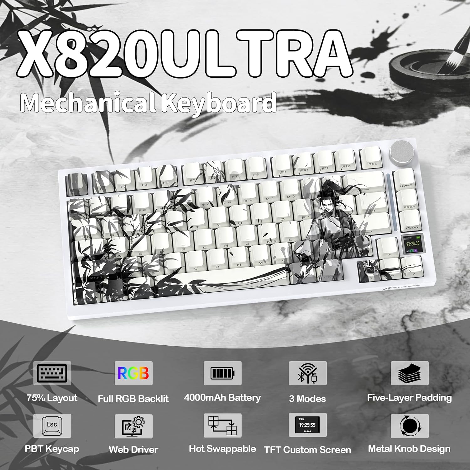 ATTACK SHARK X820 Ultra 75% Tri-Mode Mechanical Gaming Keyboard RGB - Dark Warrior - كيرورد ميكانيكي مميز