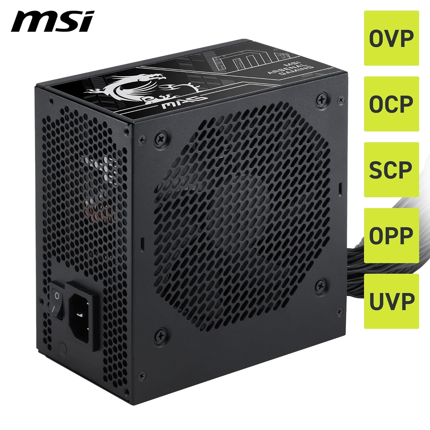 MSI MAG A650BN PCIE5 III, Non Modular Gaming 650W Power Supply, 80+ Bronze, Dual 12V-2x6 Cables, Server-Grade Capacitor, ATX 3.1 & PCIe 5.1 Ready, Low-Noise, Semi Digital - مزود طاقه