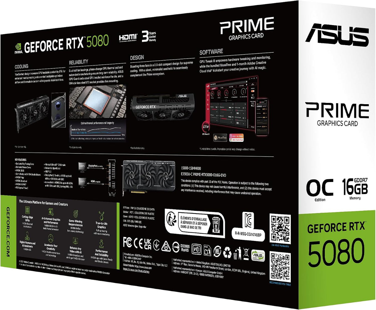 ASUS Prime GeForce RTX 5080 EVO 16GB GDDR7 Graphics Card – PCIe 5.0, Triple Axial-tech Fans & Compact 2.5-Slot SFF-Ready Design - كرت شاشة