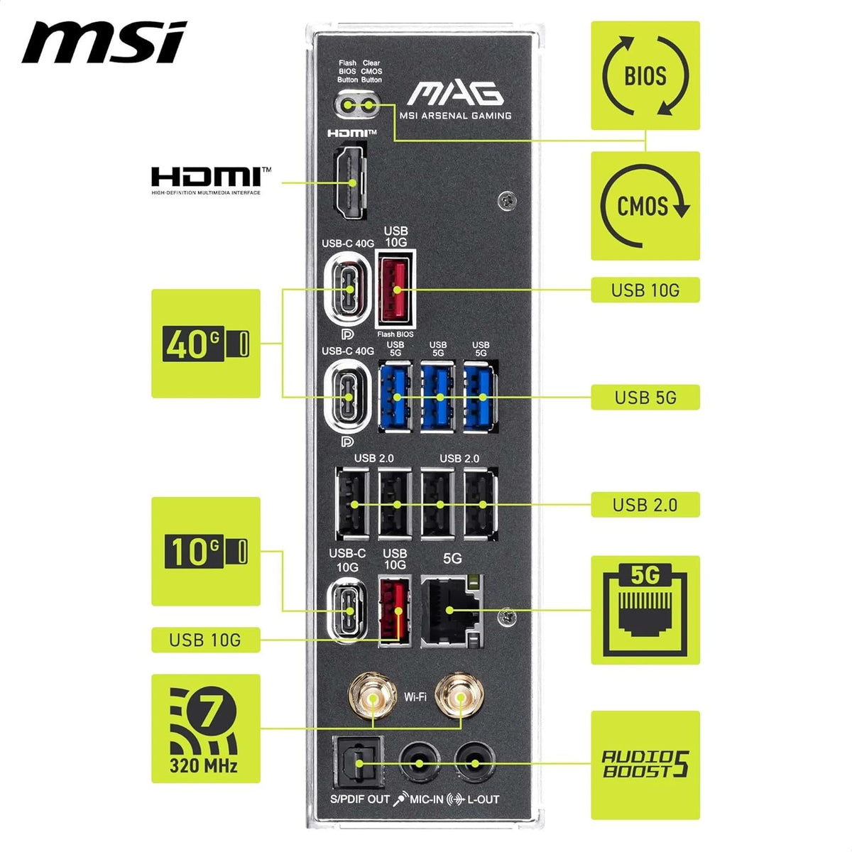 MSI MAG X870E TOMAHAWK MAX WIFI AM5 ATX Motherboard, DDR5, Dual PCIe 5.0 xaM.2, USB4 40Gbps - ماذر بورد