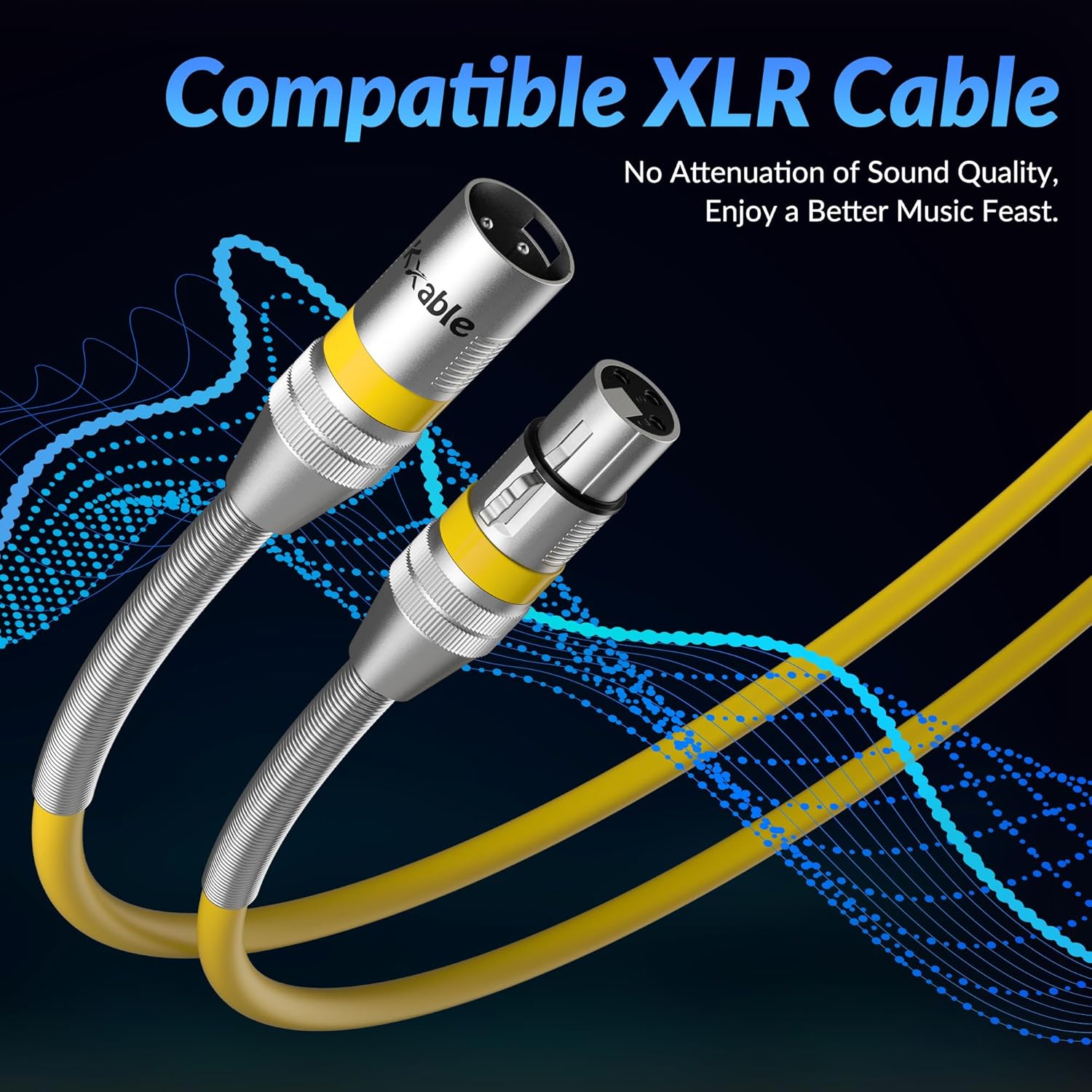 Kxable XLR Microphone Cable 8 FT (2.5M) XLR Male to Female Yellow - كيبل أصفر