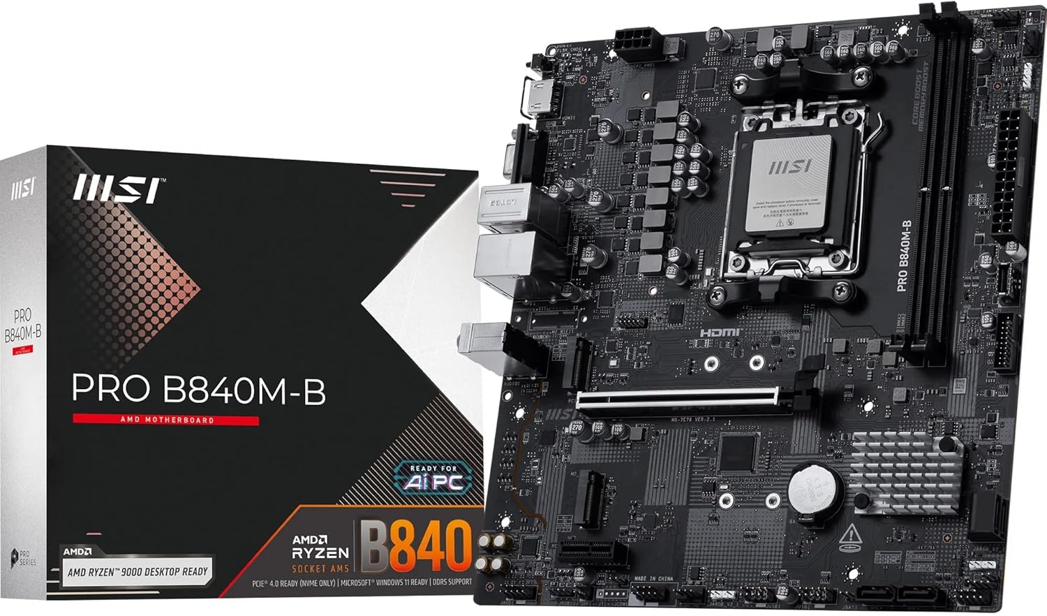 MSI PRO B840M-B AM5 DDR5 M-ATX Motherboard- لوحة الأم MSI PRO B840M-B AM5 DDR5 M-ATX Motherboard- لوحة الأم
