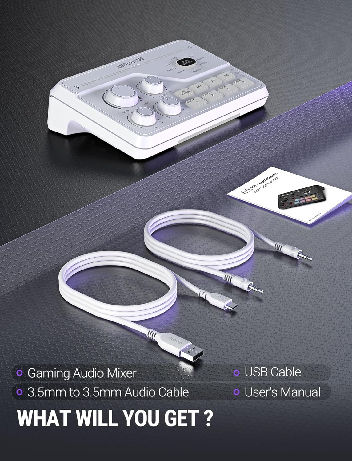 FIFINE AmpliGame SC8 Gaming Audio Mixer with RGB for PC and PS4, White - مكسر صوت