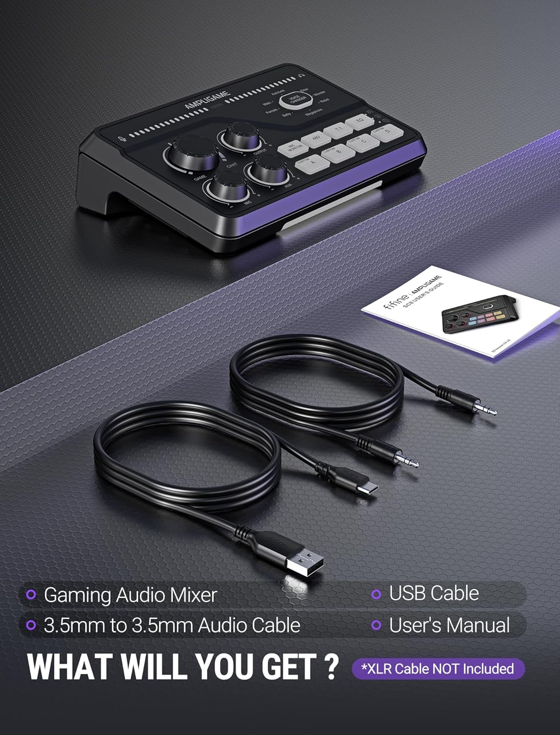 FIFINE AmpliGame SC8 Gaming Audio Mixer with RGB for PC and PS4, Black - مكسر صوت