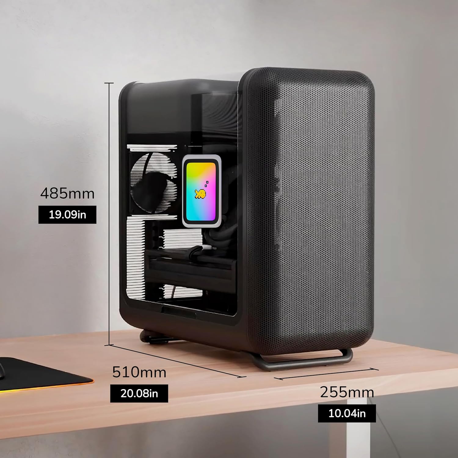 HYTE X50 Modern Performance ATX Mid-Tower PC Gaming Case Pitch Black, Curved Glass, High-Airflow Design - كيس