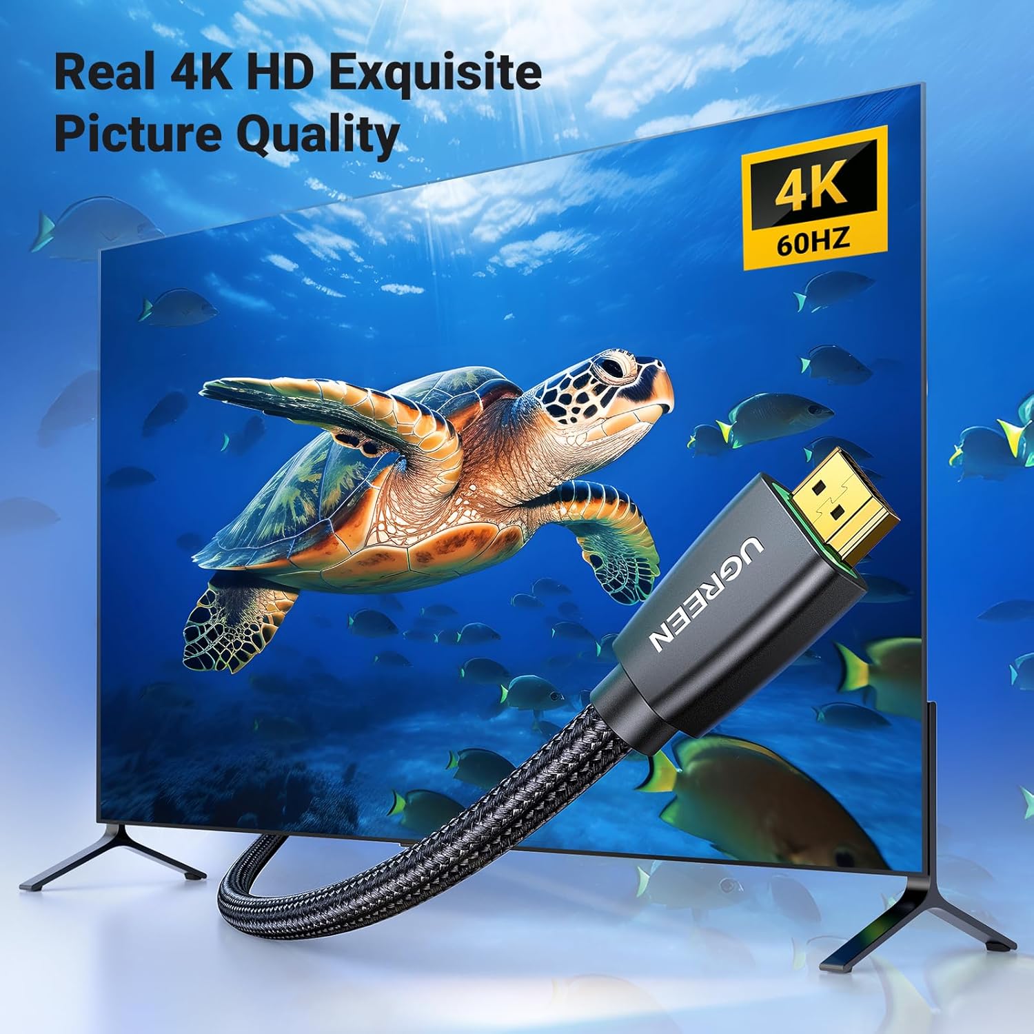 UGREEN HDMI cable for 4K 60Hz gaming monitor with vivid underwater turtle display