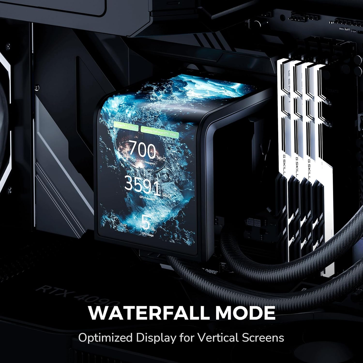 TRYX Panorama SE 360 ARGB 360mm AIO Rotatable 6.67'' AMOLED Curved Screen 3D Anamorphic Effect Customizable AIO Cooler 360mm Asetek Adela Pump 280w TDP ARGB Fan Intel LGA 1851/1700 AMD AM5/AM4 - مبرد مائي مع شاشه