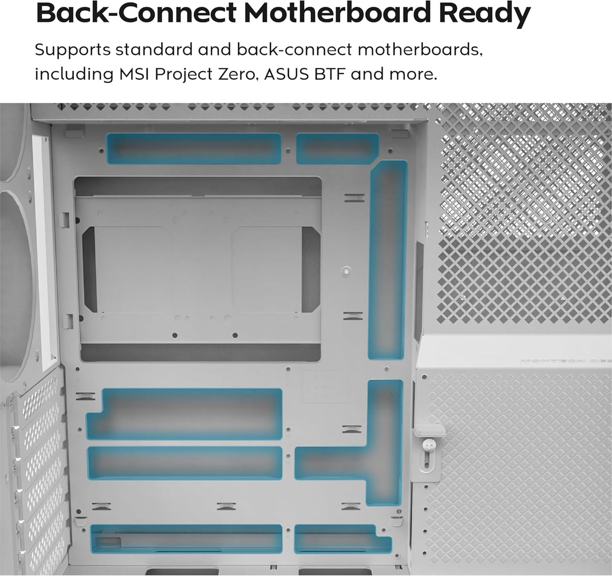 MONTECH HS02 PRO White Dual-Chamber ATX PC Case (5x ARGB PWM Fans) - كيس