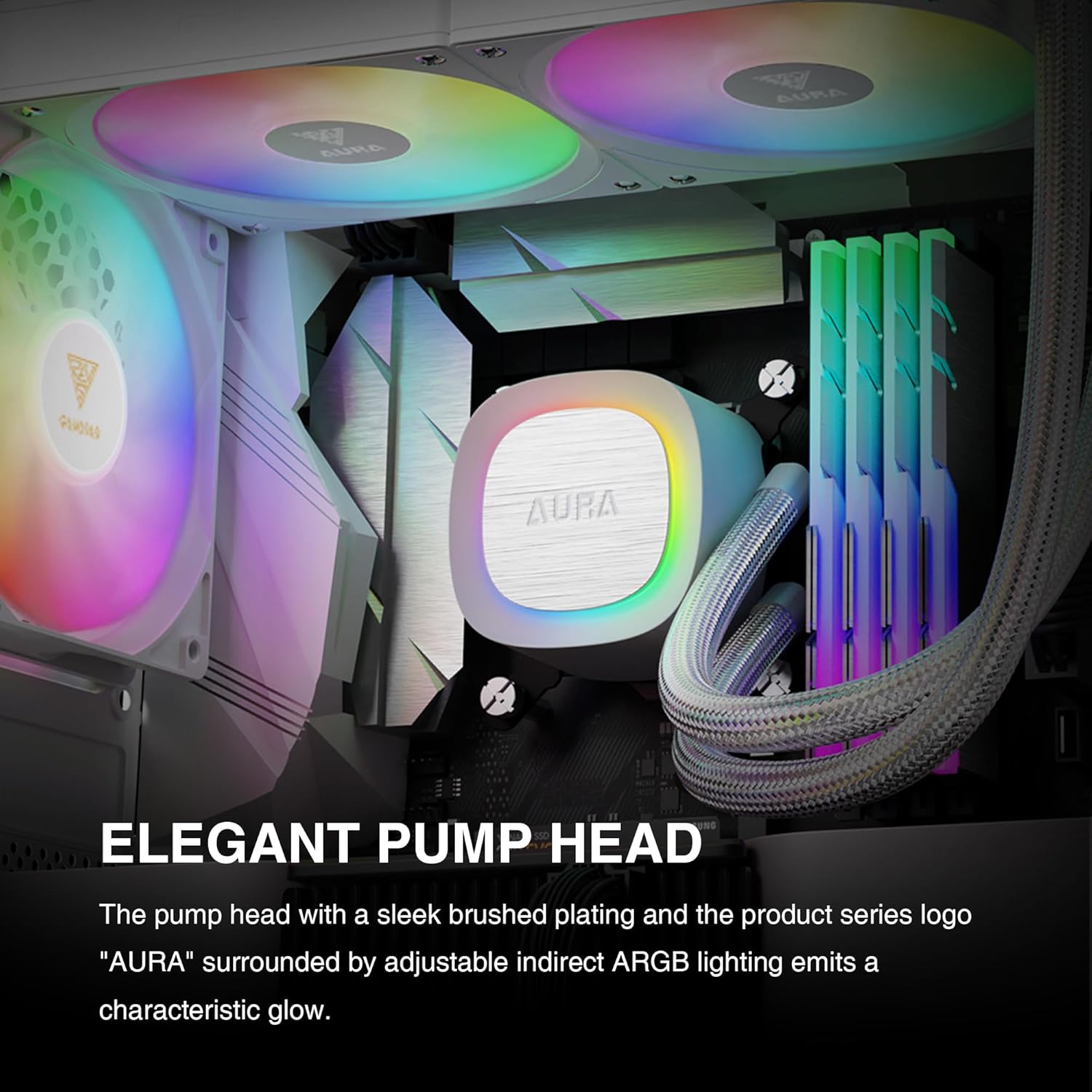 Gamdias Aura GL240 V2 WH CPU Liquid Cooler White Support Intel & AMD CPU Socket AM5, AM4, AM3+,AM3,AM2,LGA1700, 1200, 2066, 1151,1156 | 3rd Gen Dual Chamber Pump/Close-Loop AIO - مبرد مائي