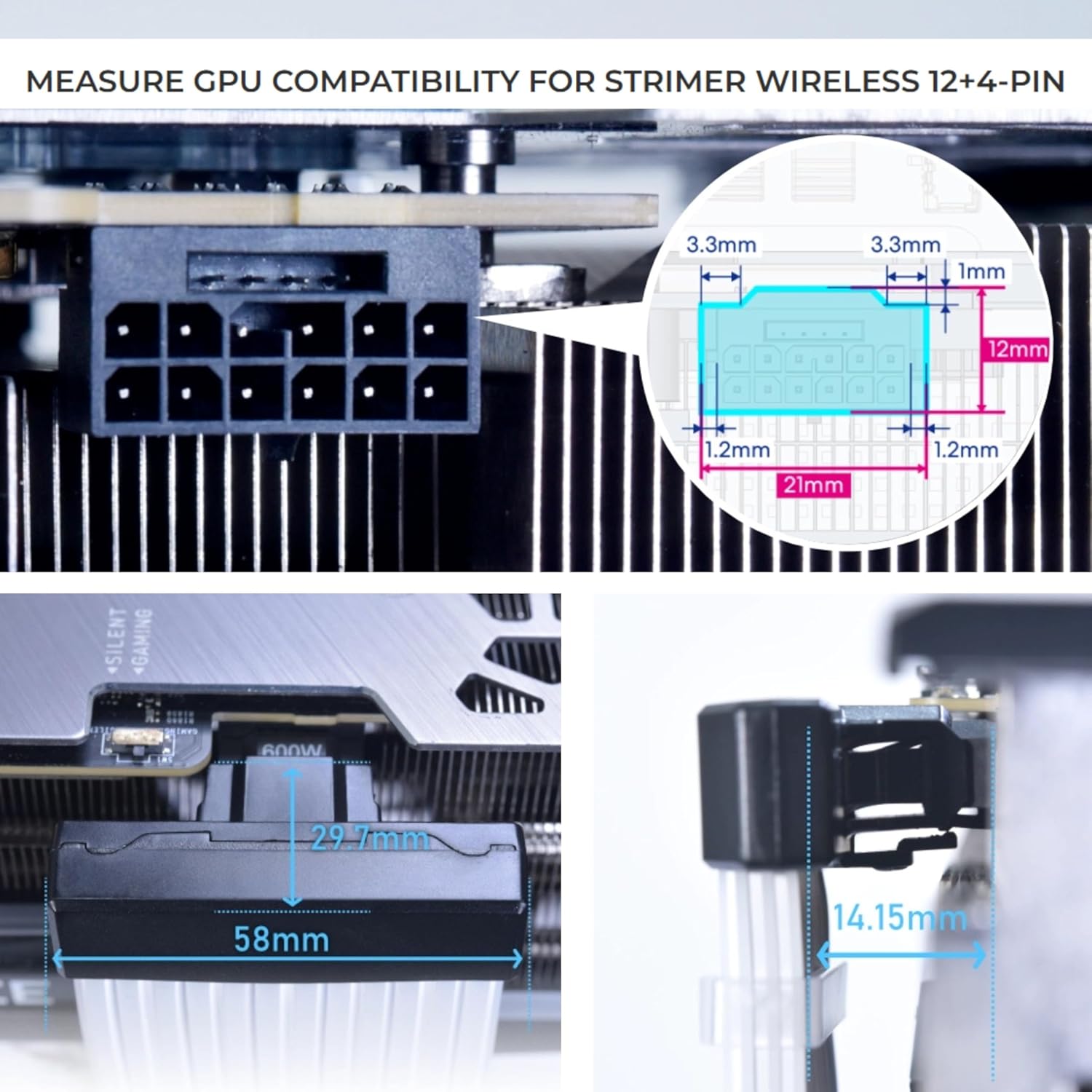 Lian Li Strimer Wireless PW16-121W 2.4GHz Wireless Lighting Control, 370mm (14.56 in) 12 Light | GPU Extension RGB Cable - كيبل اضائه