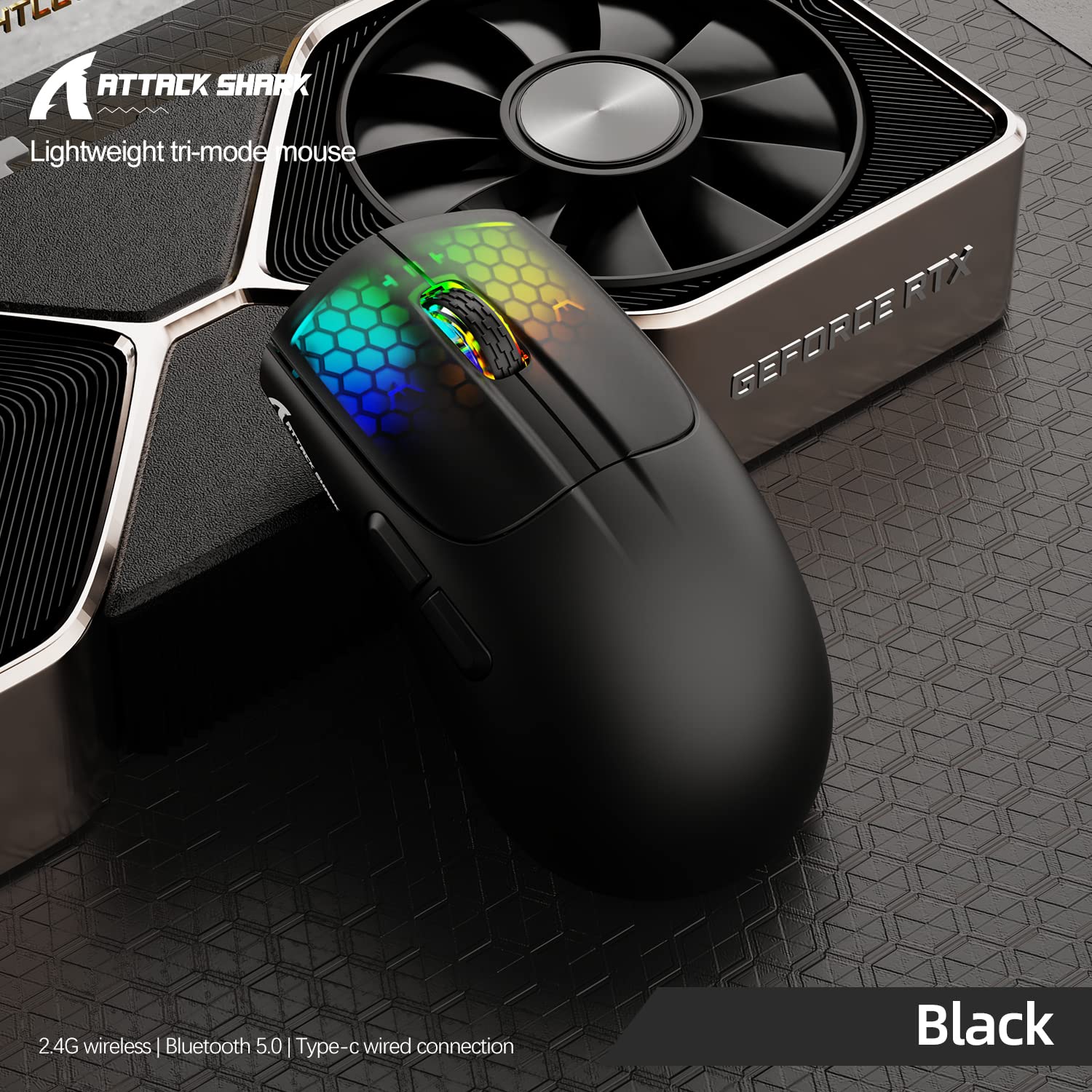 ATTACK SHARK X5 Wireless Gaming Mouse with Tri-Modes BT 5.1/2.4Ghz/USB-C,Lightweight 49g,PAW3212 Optical Sensor,Rechargeable Battery,RGB LED Computer Mouse for PC/Tablet/Desktop/Office/Games-Black - ماوس قيمنق لاسلكي
