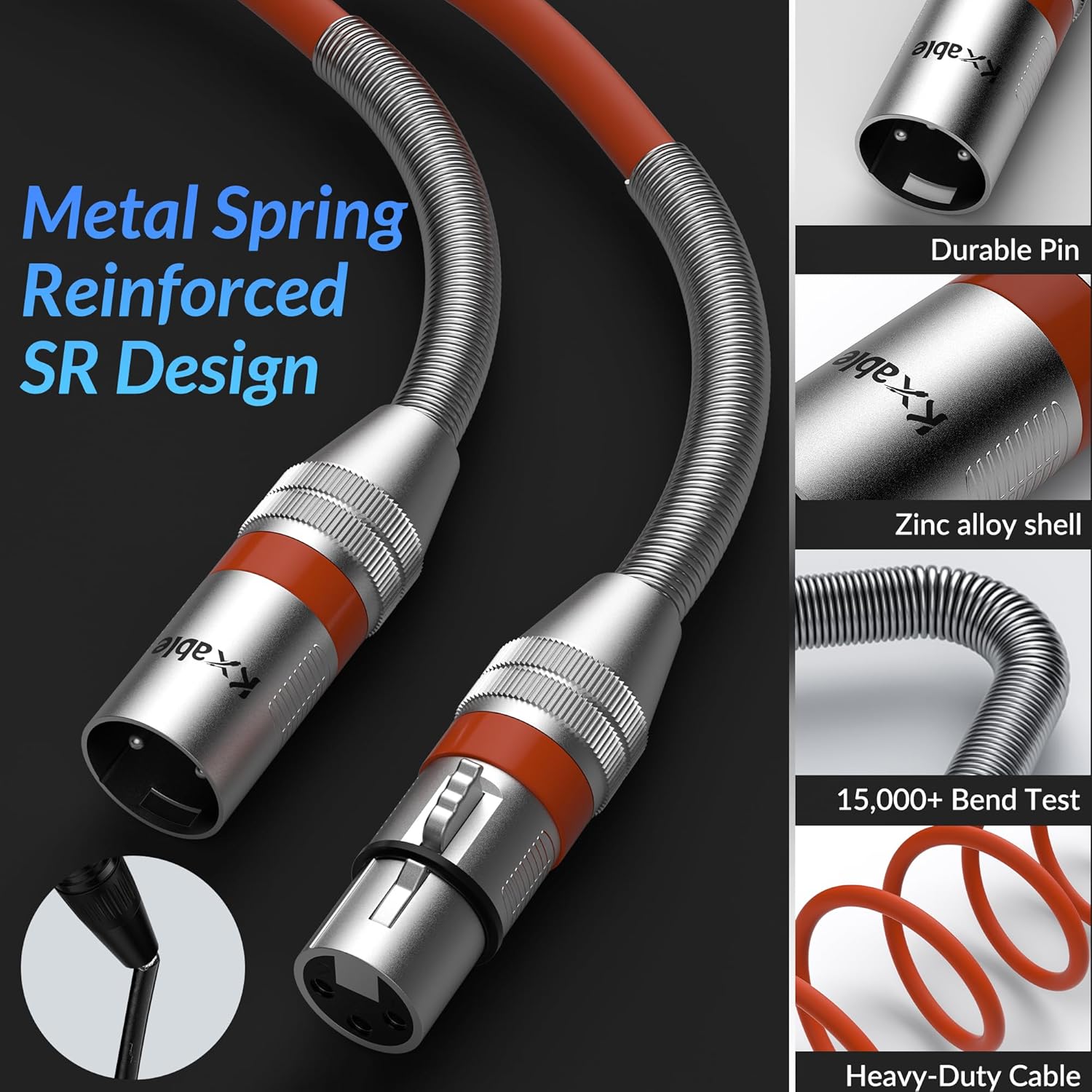 Kxable XLR Microphone Cable 8 FT (2.5M) XLR Male to Female Orange - كيبل برتقالي
