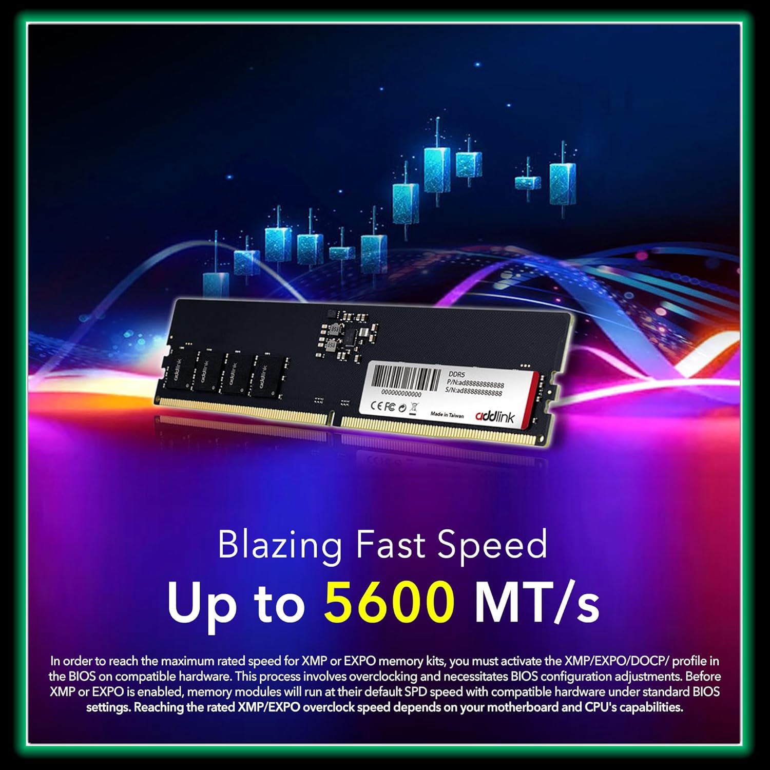 Addlink AddGame Spider P5 DDR5 RAM 16GB Gaming 5600MHz 288-Pin, CL46 1.1V UDIMM, Compatible Desktop Computer Memory - رام