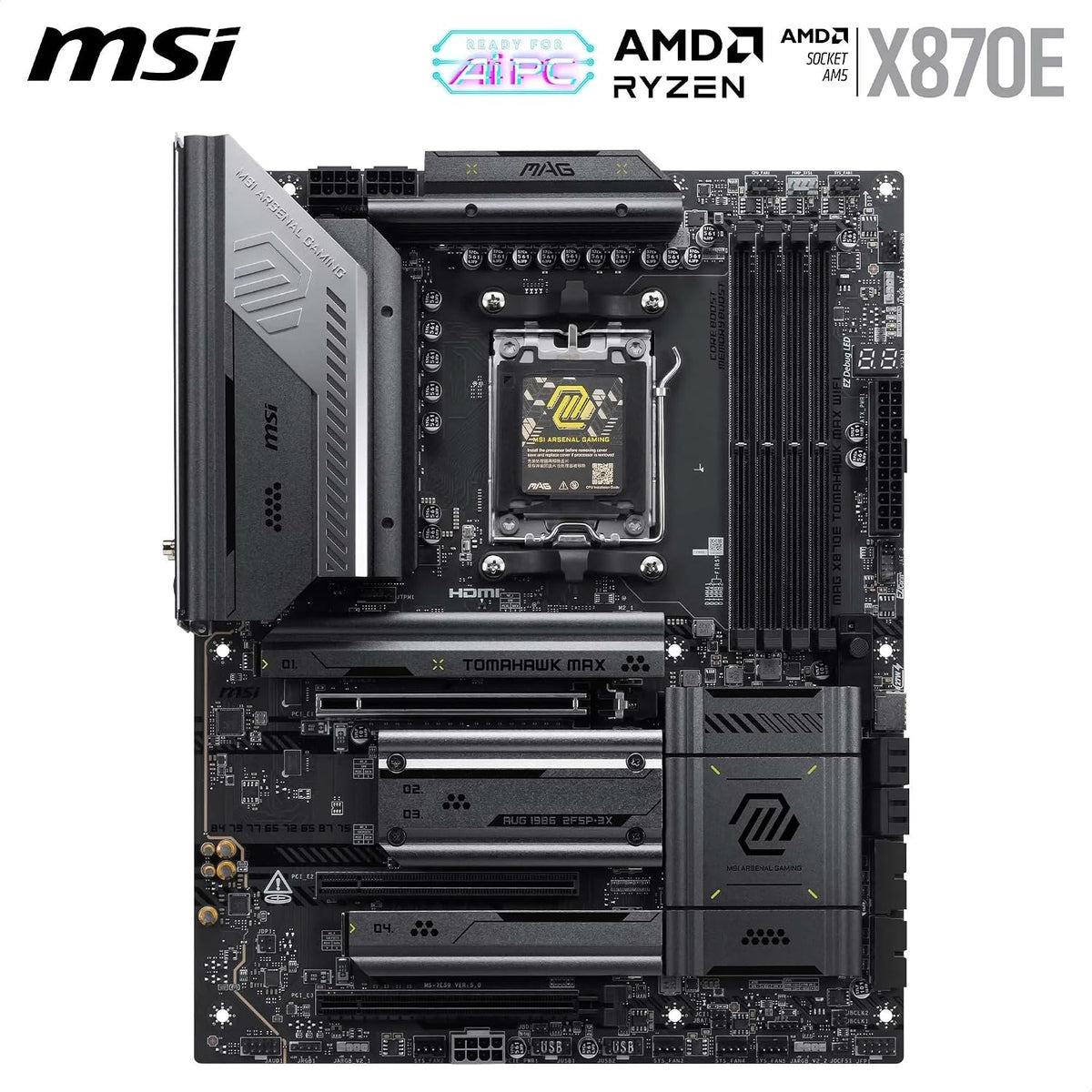 MSI MAG X870E TOMAHAWK MAX WIFI AM5 ATX Motherboard, DDR5, Dual PCIe 5.0 xaM.2, USB4 40Gbps - ماذر بورد