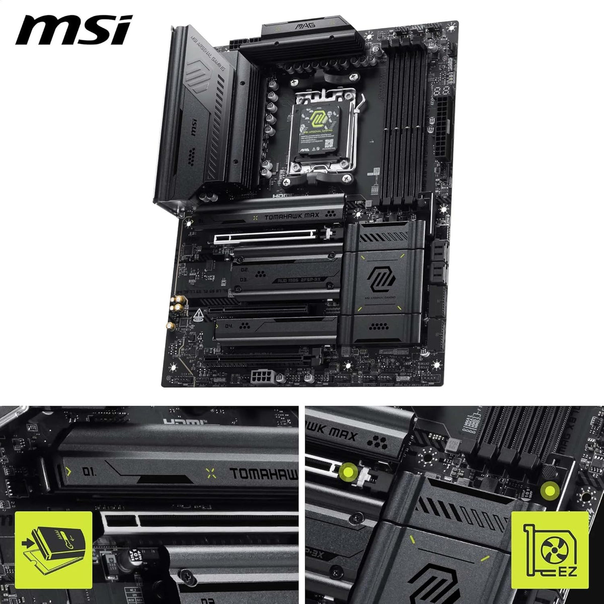 MSI MAG X870E TOMAHAWK MAX WIFI AM5 ATX Motherboard, DDR5, Dual PCIe 5.0 xaM.2, USB4 40Gbps - ماذر بورد