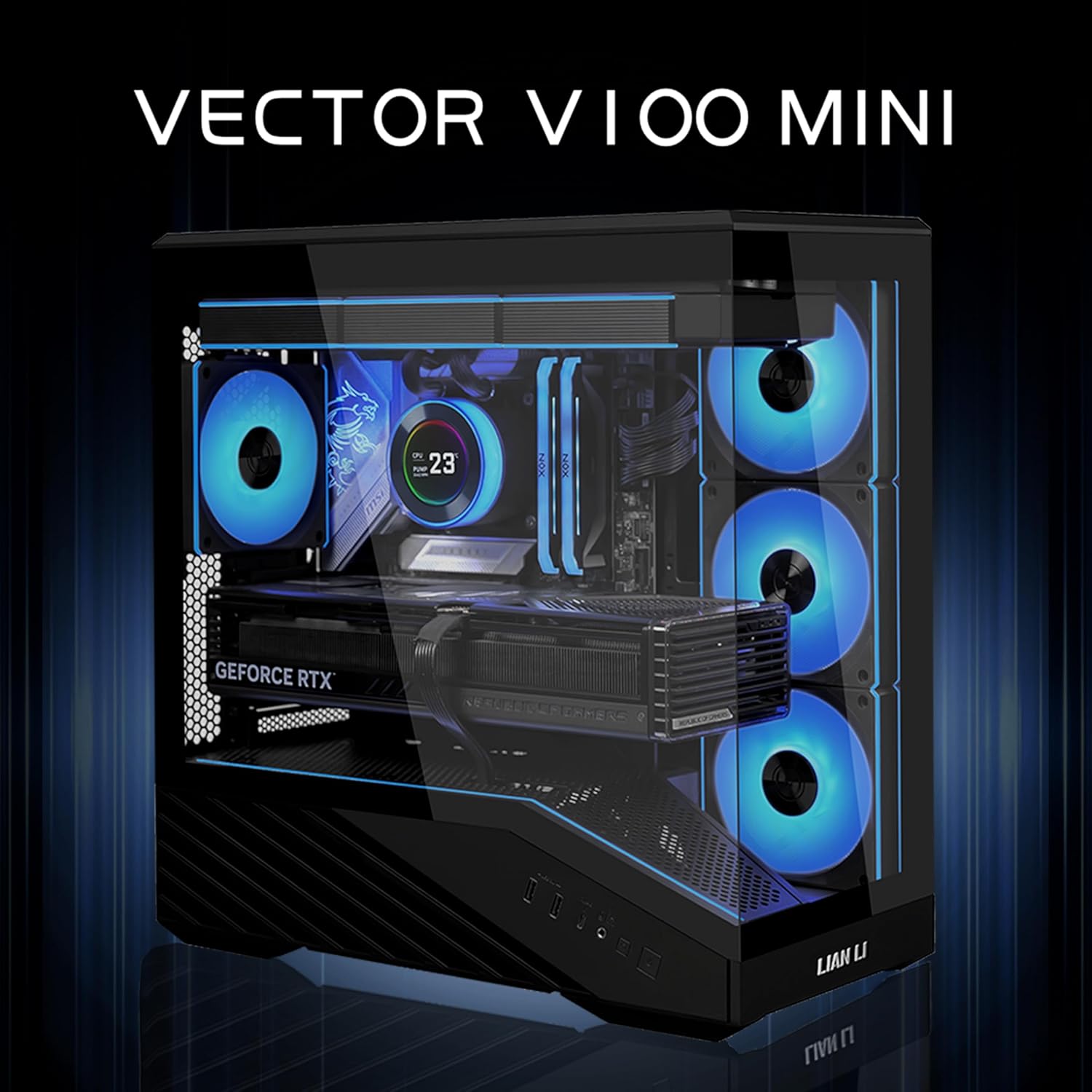 Lian Li Vector V100R Mini MicroATX Black Case, 360mm Radiator, Tempered Glass Black - كيس اسود