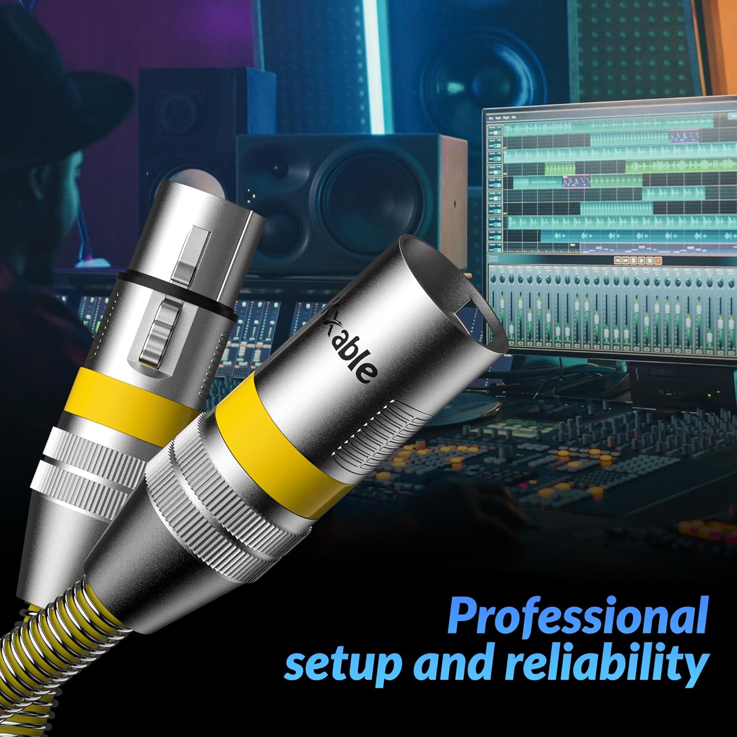 Kxable XLR Microphone Cable 8 FT (2.5M) XLR Male to Female Yellow - كيبل أصفر