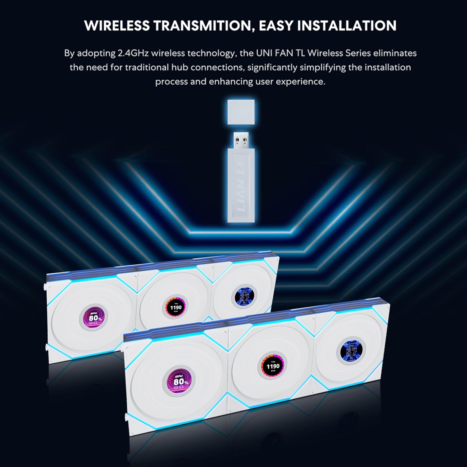 Lian Li UNI Fan TL LCD Wireless 120-Triple Pack-2.4 GHz Wireless RGB Fans with LCD Display White (3 Pack) | مراوح مع شاشه