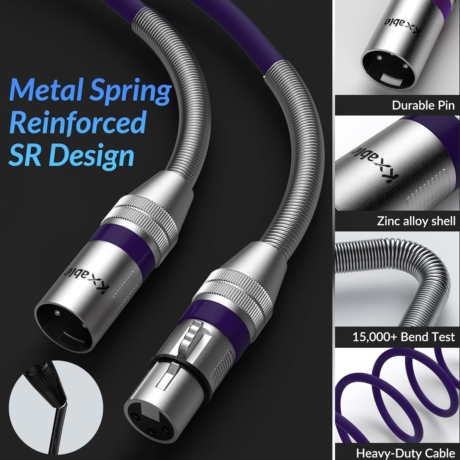 Kxable XLR Microphone Cable 8 FT (2.5M) XLR Male to Female Purple - كيبل أرجواني