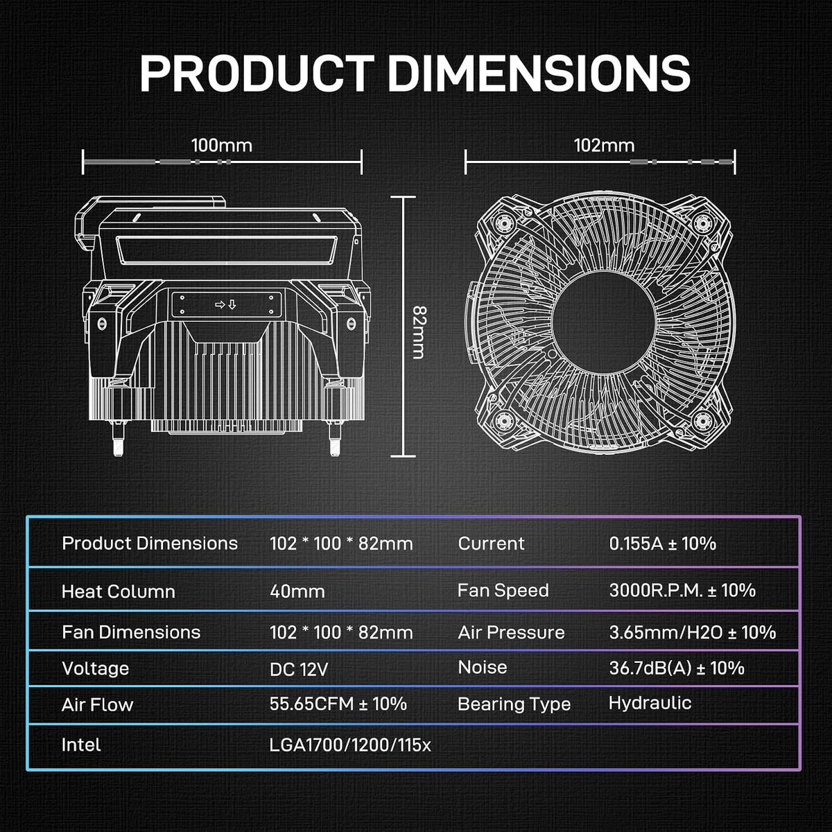 Alseye W90C Intel Low Profile CPU Air Cooler, Temperature Display, 90mm ARGB Fan, White