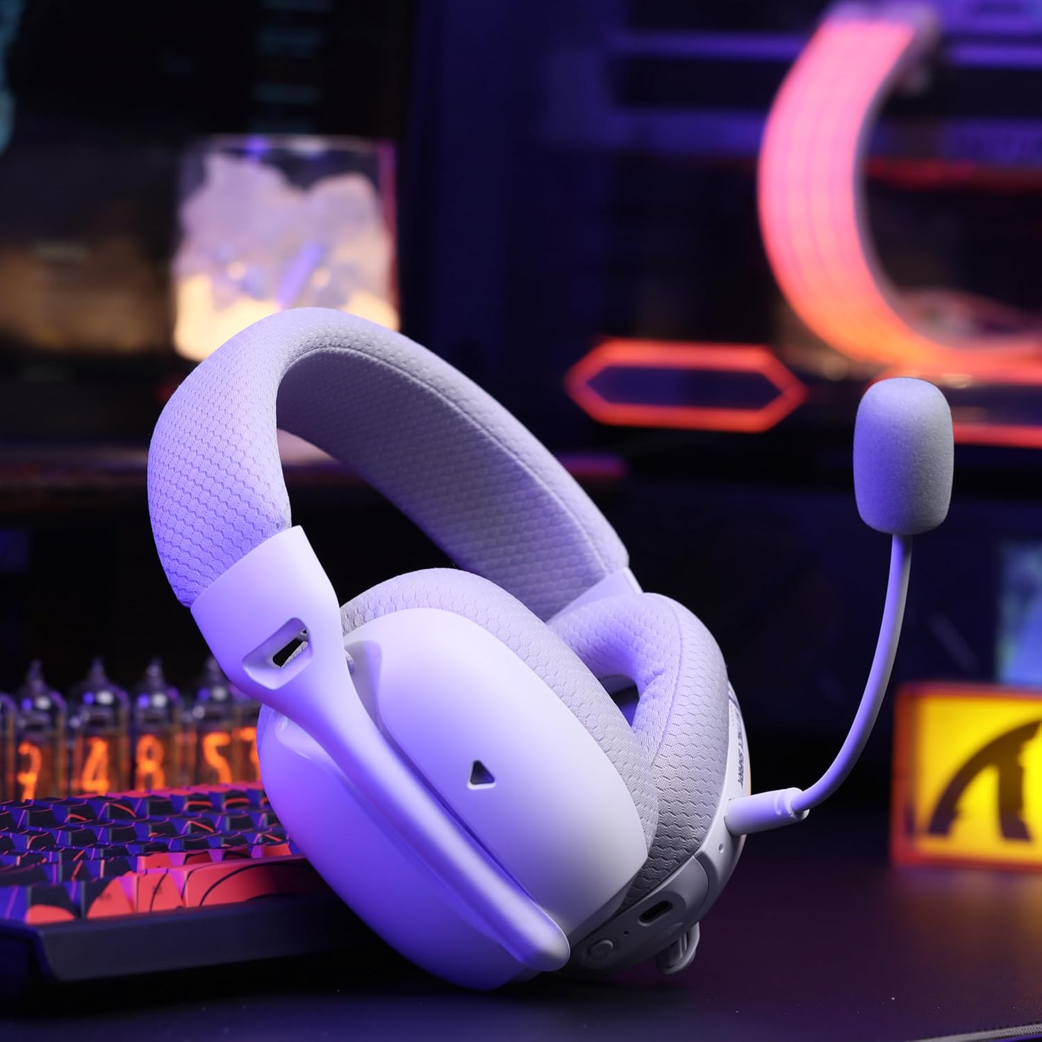 ATTACK SHARK L80PRO Wireless Gaming Headset Lightseed Tech- Built-in&Detachable Dual Microphone-Lightweight Headphone with Tri-Mode(2.4GHz USB C&A Dongle/BT/Wired)-for PC Mac Switch Win-White - سماعة قيمنق وايرليس