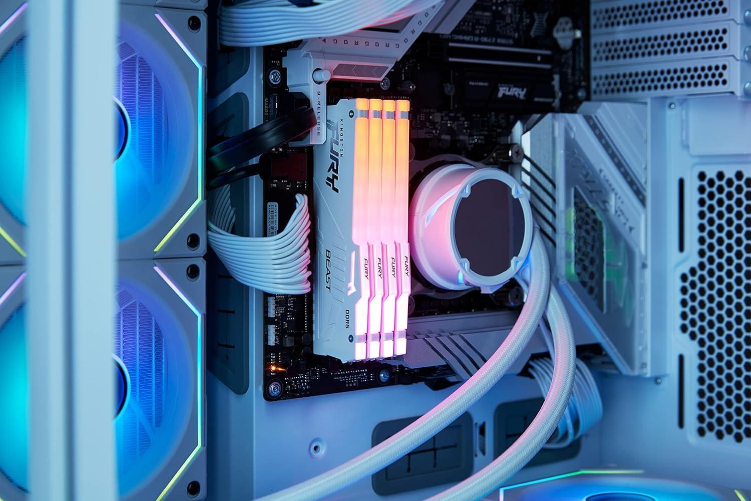Kingston FURY Beast RGB 32GB White 5600MT/s DDR5 CL40 DIMM Desktop Memory (Kit of 2) | Intel XMP 3.0 | Infrared Sync Technology | Overclocking Stability - White Rams رامات