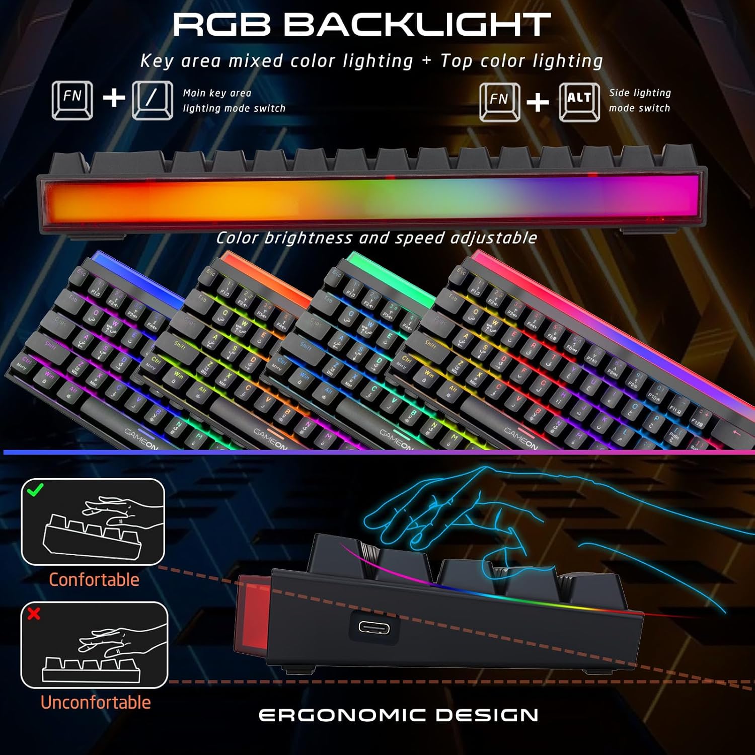 GAMEON PRIMEX Series GO-MK260-RS 60% RGB Mechanical Wired Gaming Keyboard with Customization Software, Red Switch - English & Arabic - كيبورد عربي