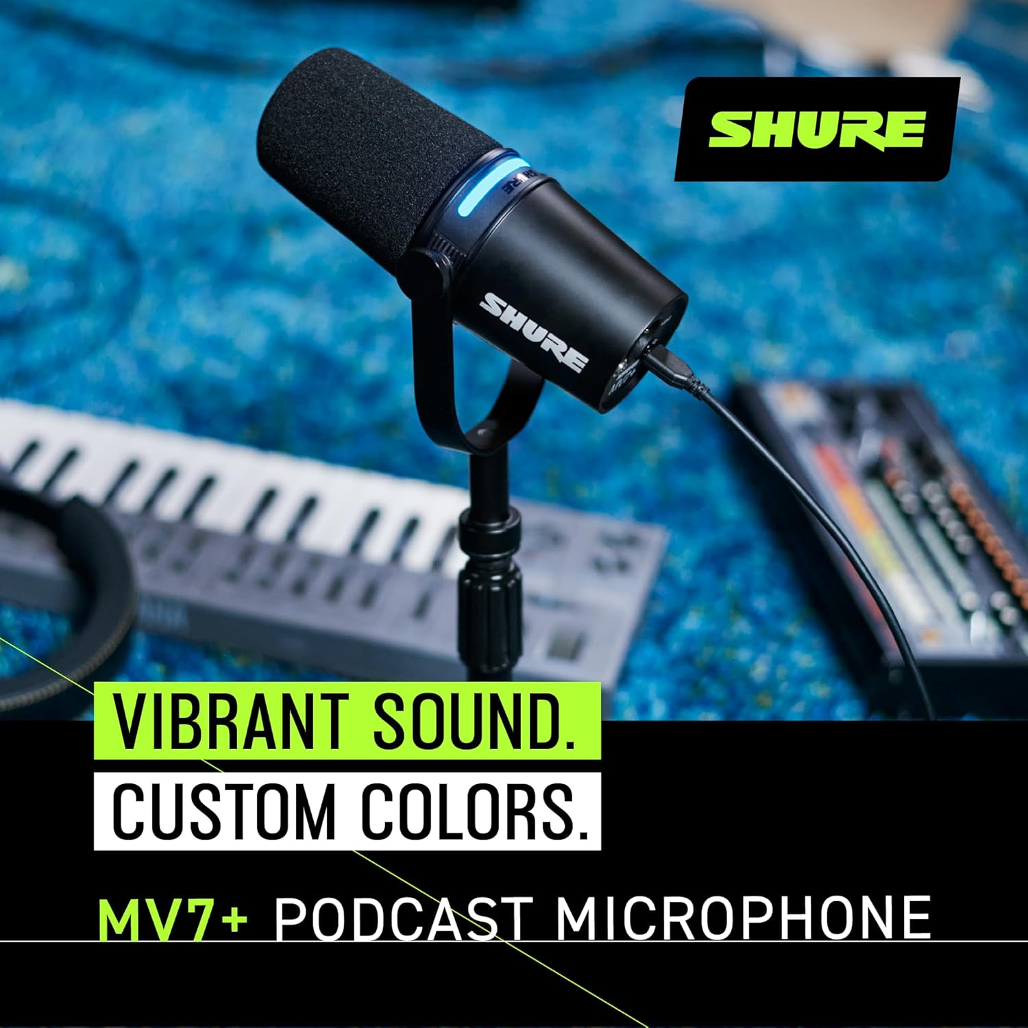 Shure MV7+ Podcast Dynamic Microphone. OBS Certified, Enhanced Audio, LED Touch Panel, USB-C & XLR Outputs, Auto Level Mode, Digital Pop Filter, Reverb Effects, Podcasting, Streaming, Recording -Black - مايك أحترافي