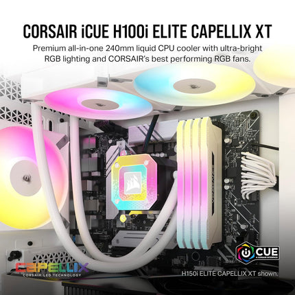 مبرد وحدة المعالجة المركزية السائل Corsair iCUE H100i Elite CAPELLIX XT مقاس 240 مم - أبيض - مبرد مائي