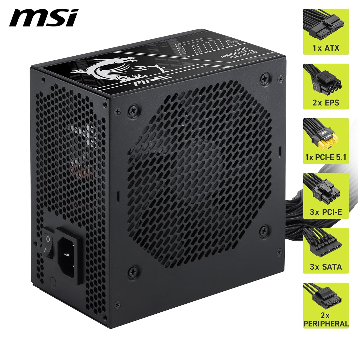 MSI MAG A650BN PCIE5 III, Non Modular Gaming 650W Power Supply, 80+ Bronze, Dual 12V-2x6 Cables, Server-Grade Capacitor, ATX 3.1 & PCIe 5.1 Ready, Low-Noise, Semi Digital - مزود طاقه