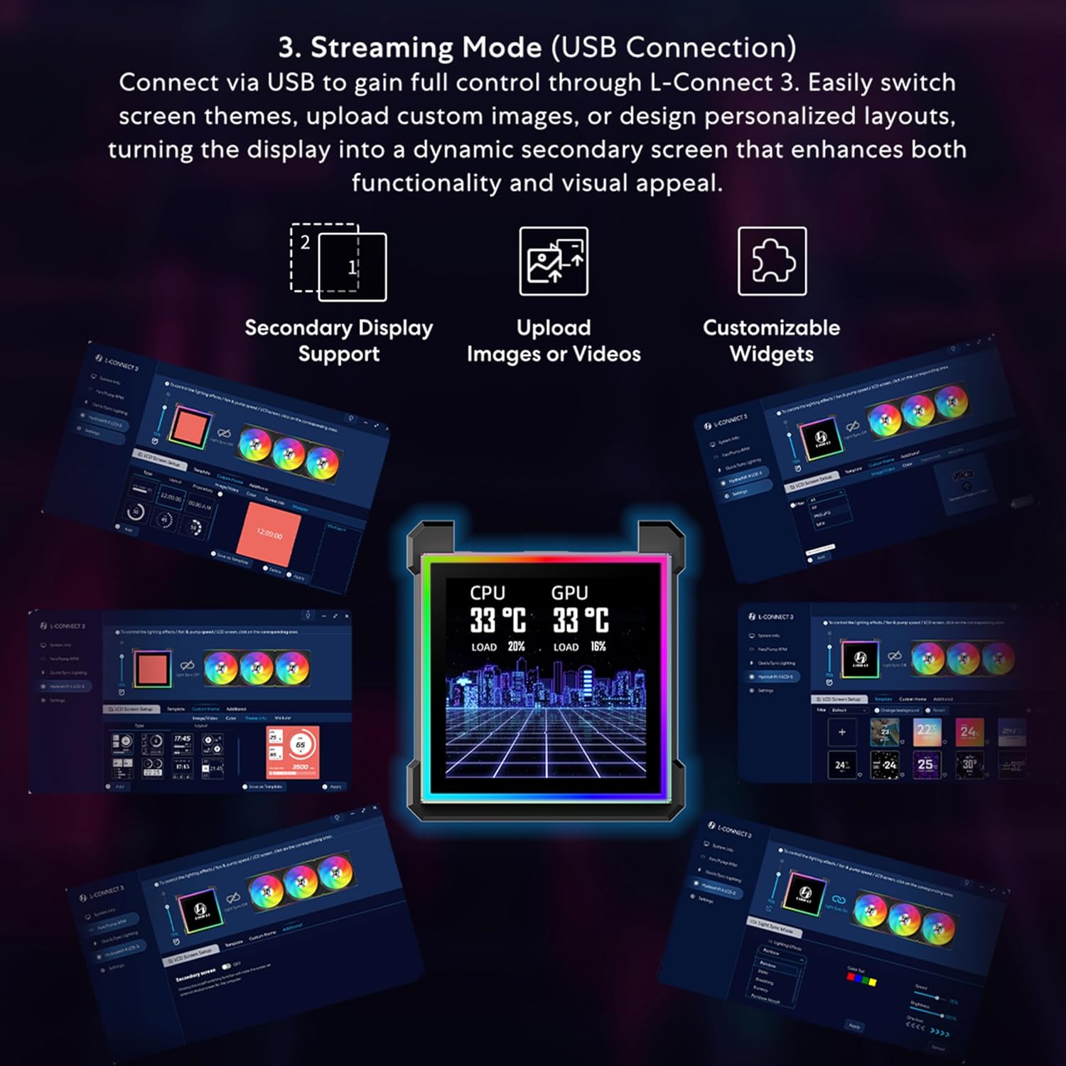 Lian Li Hydroshift II LCD-S 360TL ARGB Liquid CPU Cooler With IPS LCD Square Screen White - مبرد مائي مع شاشه