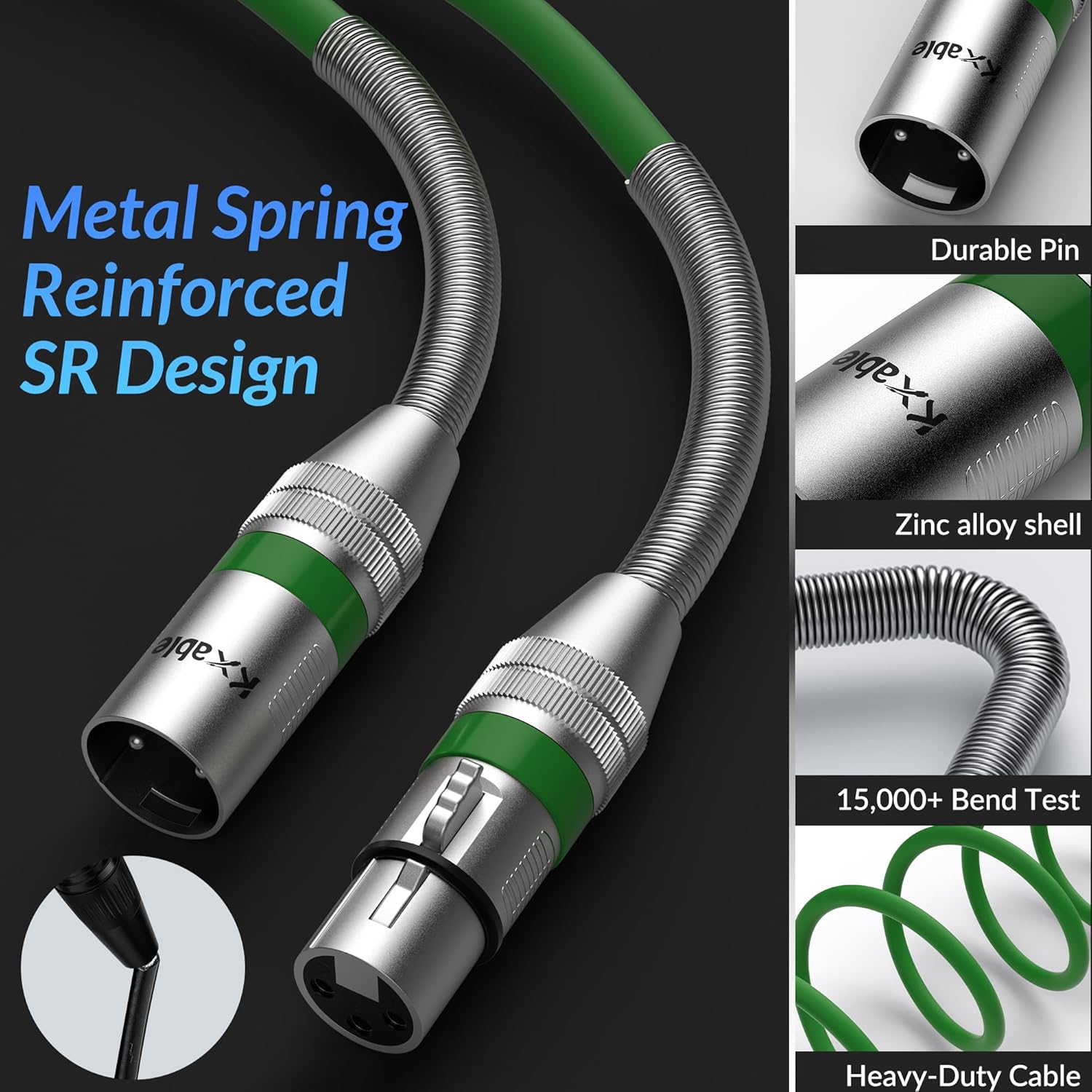 Kxable XLR Microphone Cable 8FT (2.5M) XLR Male to Female Green - كيبل أخضر