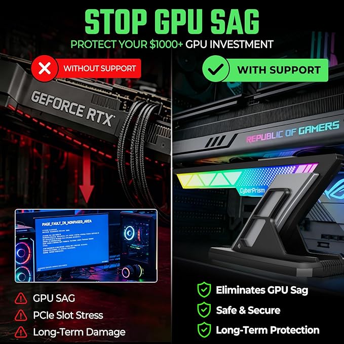 CyberPrism CP-Z ARGB GPU Support Bracket MONOLITH, 75-125mm, Anti-Sag - Black - حامل كرت شاشة