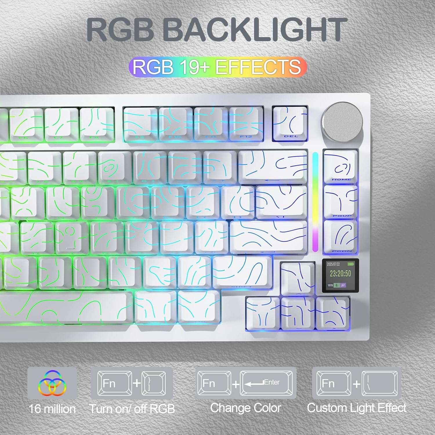 ATTACK SHARK X820Ultra Tri-mode Wireless Gasket Mechanical Keyboard with Smart Display White Contour & Shark Switch - كيبورد ميكانيكي أبيض