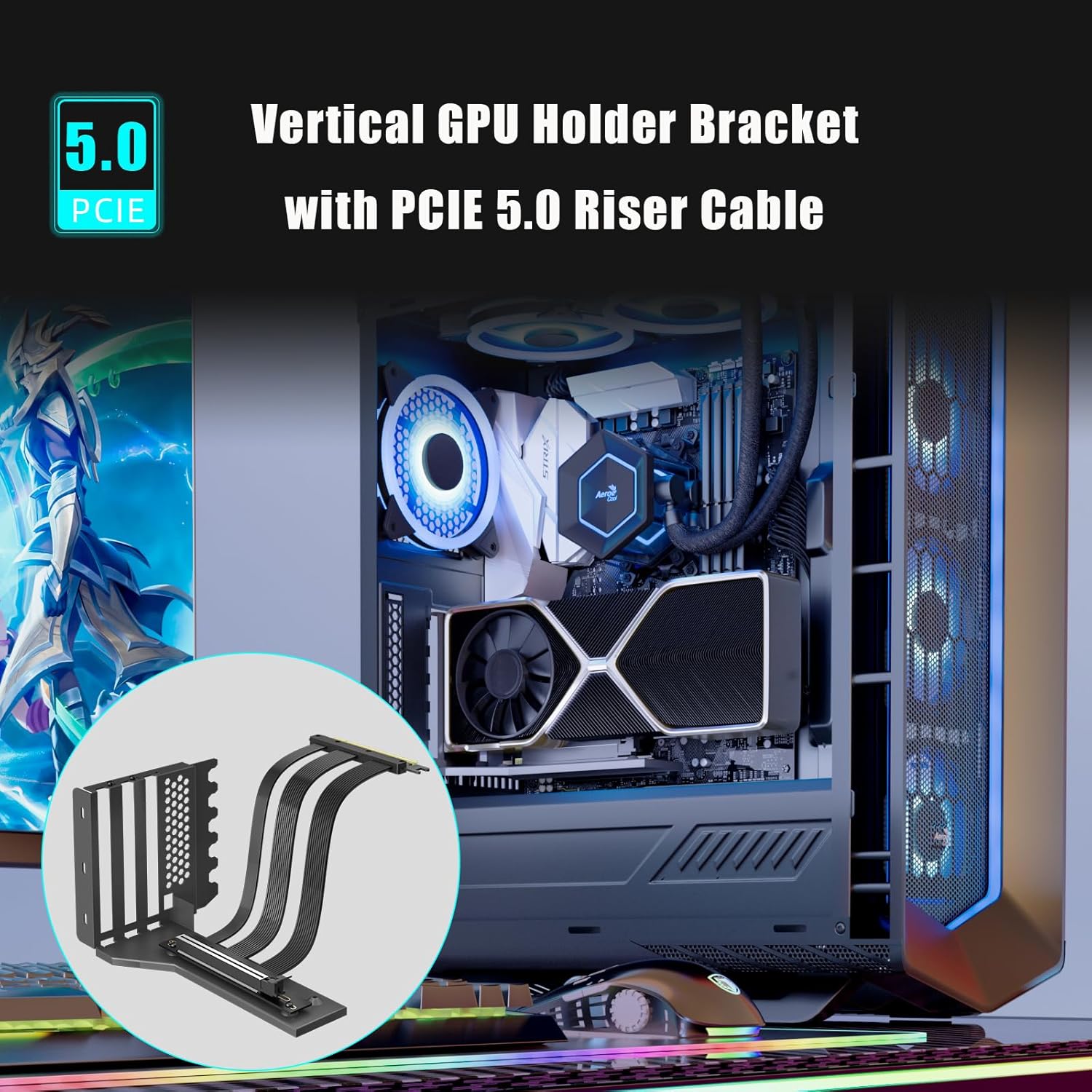 PCIe 5.0 2-Slot GPU Vertical Mount Bracket, RTX5090(Ti) RX9070(XT) GPU Ready, Fully Open 7-Slot PCIe/PCI Bracket Panel for Installation